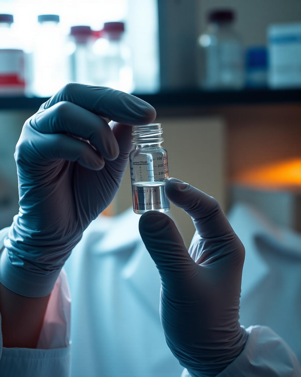 Gloved hands holding a sample vial in Graviti's laboratory